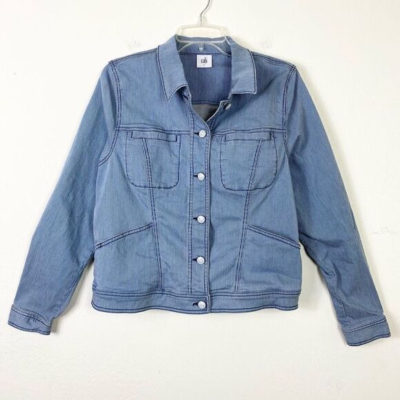 Cabi Locomotive Light Wash Pinstriped Denim Button Up Jean Jacket #5159 Size L - Picture 1 of 6